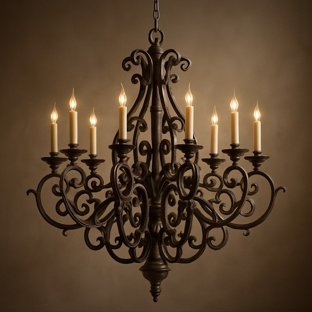 Lighting — Ornate Iron Scroll Chandelier