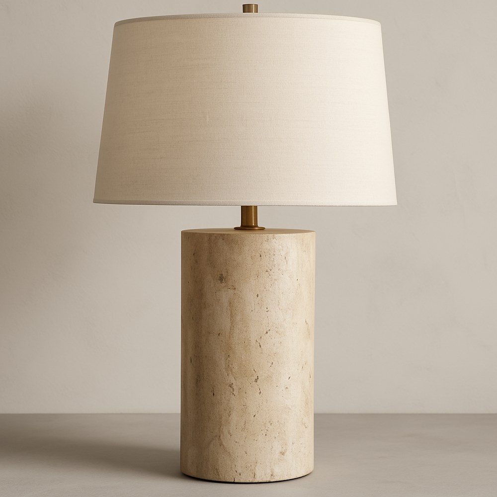 Lighting — Travertine Cylinder Table Lamp