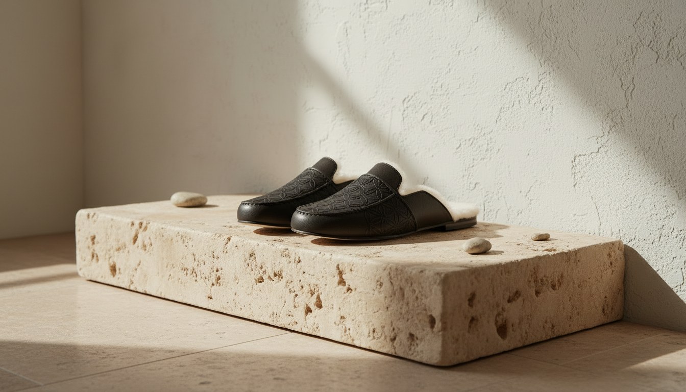 Loungewear — Leather Shearling Lined Slippers
