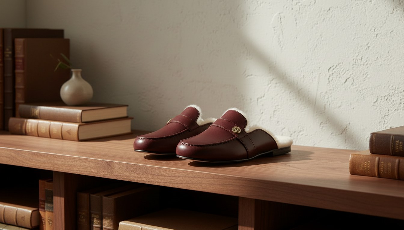 Loungewear — Leather Shearling Mule Slippers