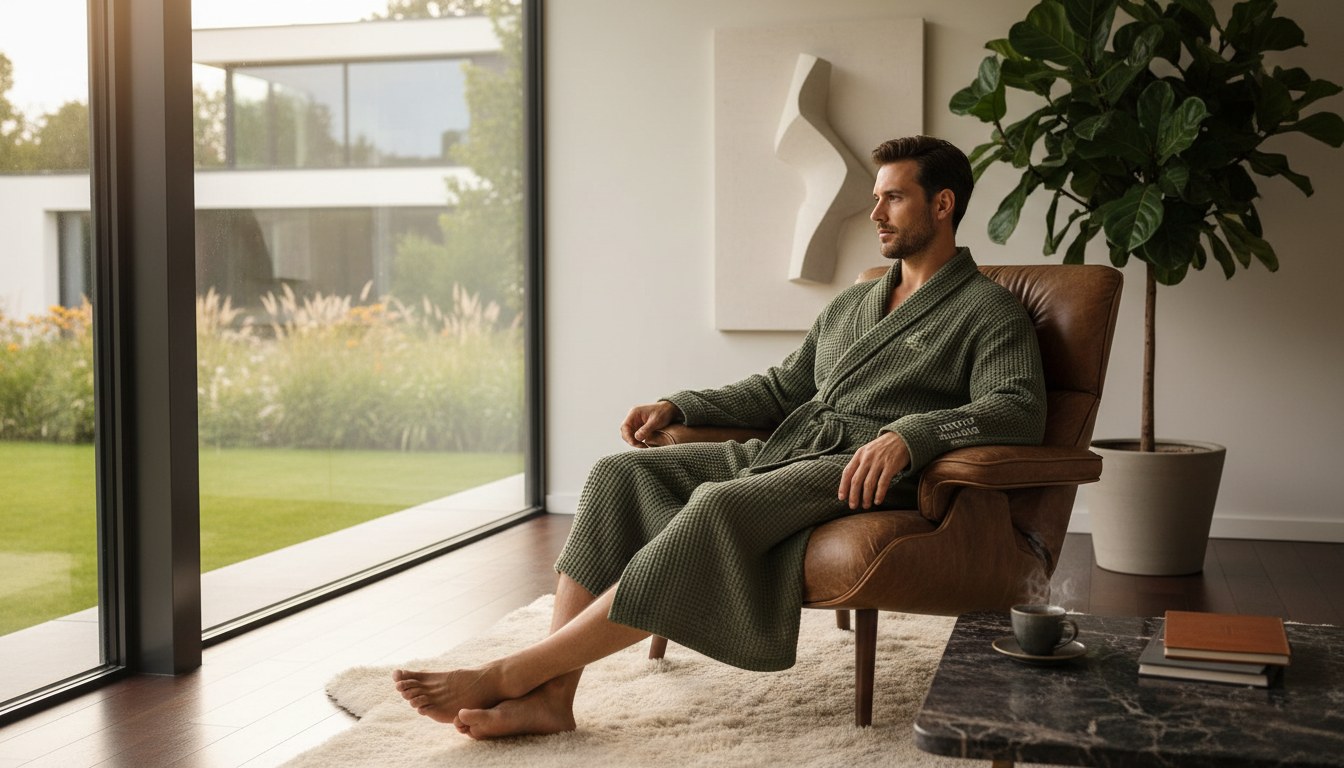 Loungewear — Olive Waffle Knit Robe