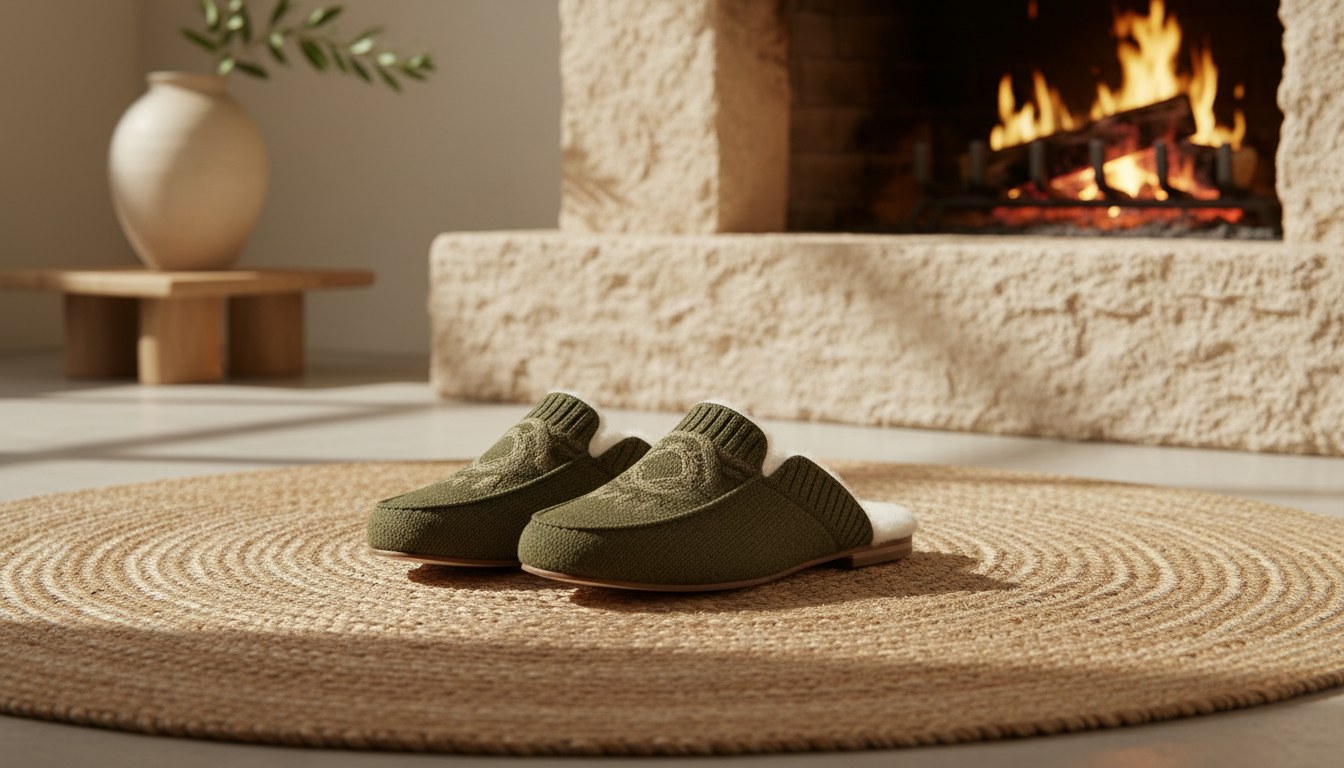 Loungewear — Olive Knit Mule Slippers