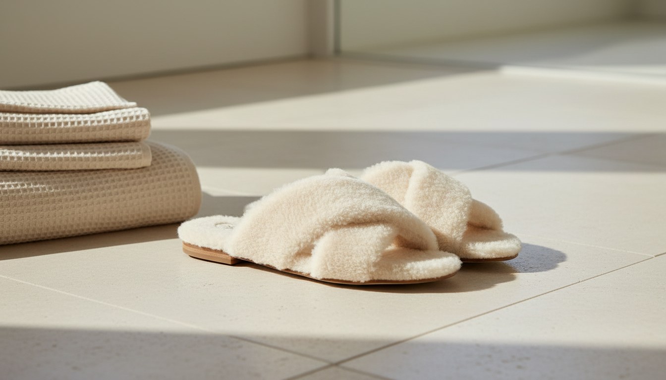 Loungewear — Shearling Crisscross Slippers