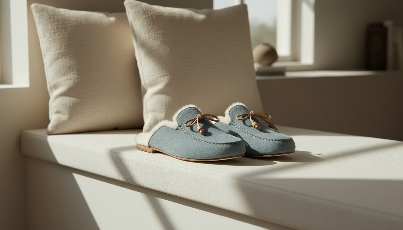 Loungewear — Shearling Lined Suede Slippers