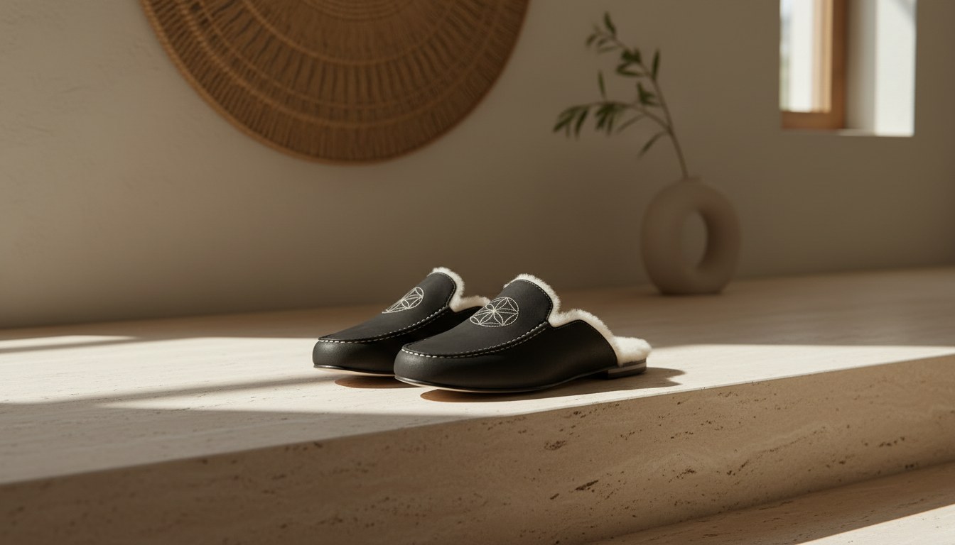 Loungewear — Shearling Lined Leather Slippers