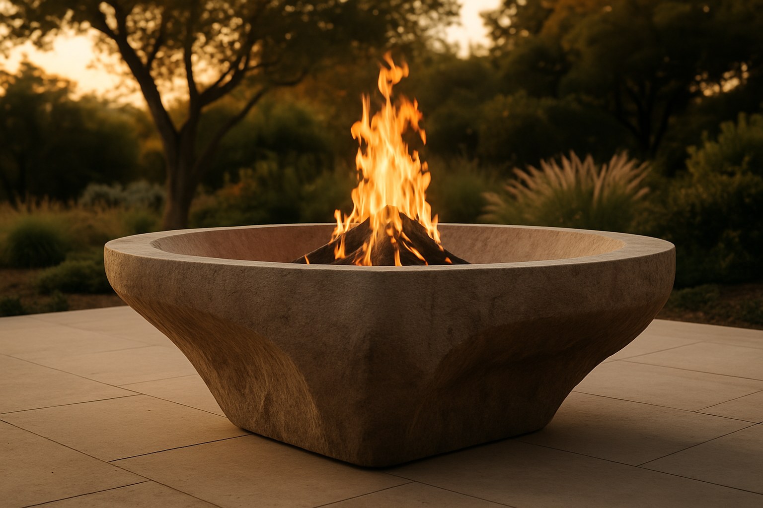 Outdoor — Sculpted Stone Fire Bowl