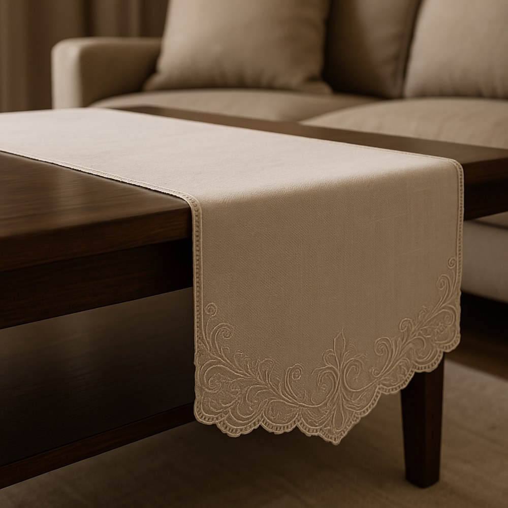 Rugs — Embroidered Linen Table Runner