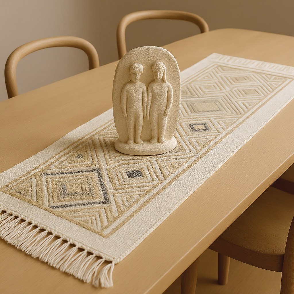 Rugs — Embroidered Fringe Table Runner