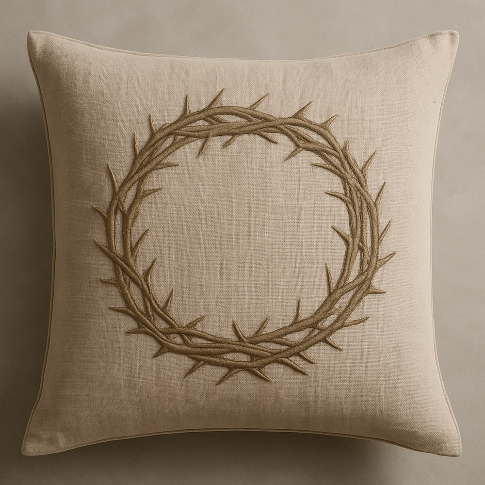 Textiles — Embroidered Thorn Wreath Pillow